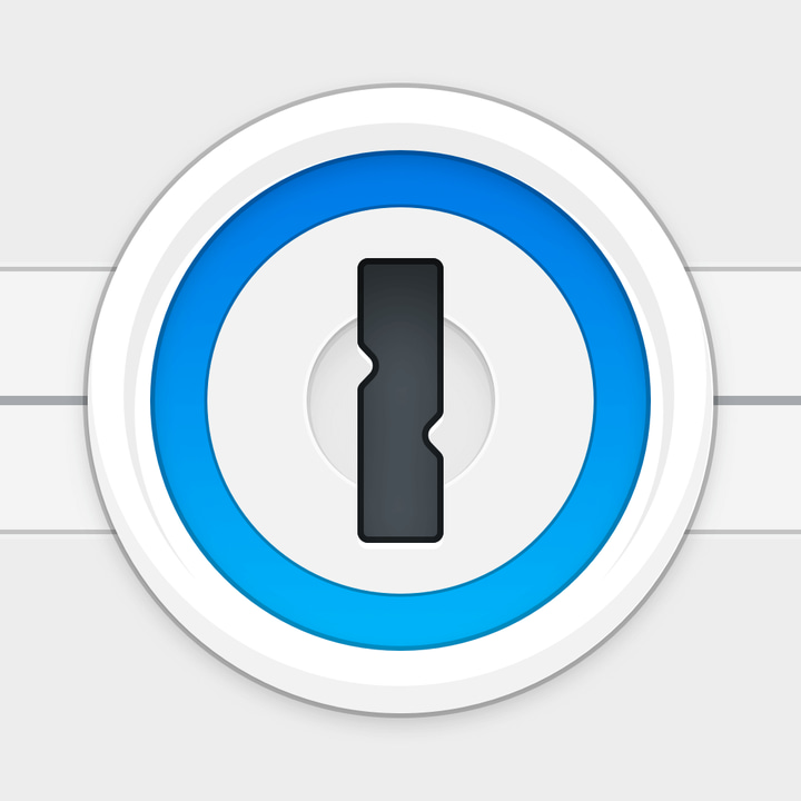 1Password 7 app icon with a skeuomorphism circle design featuring a lightning bolt.