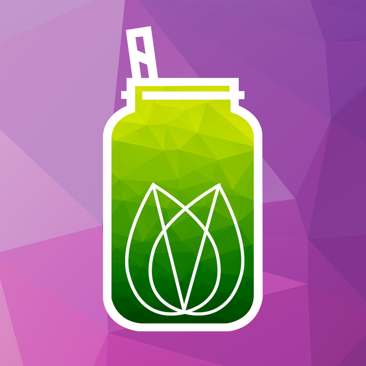 Green Smoothies by Young & Raw app icon with a flat minimalist rounded rectangle design featuring a jar with leaf.