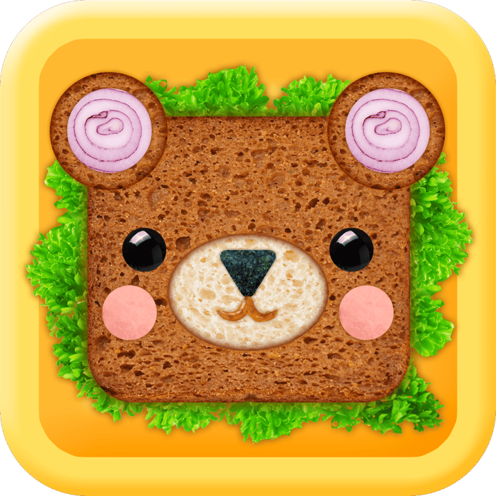 Bento Box Shapes app icon with a yellow 3D cartoon squircle design featuring a bear sandwich.