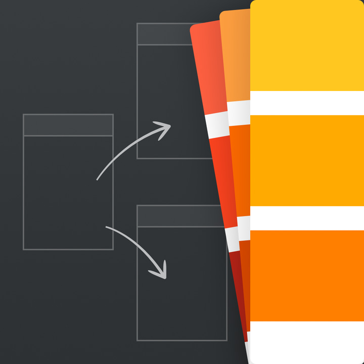 Briefscase app icon with a black and orange flat minimalist rounded rectangle design featuring an abstract UI transformation.