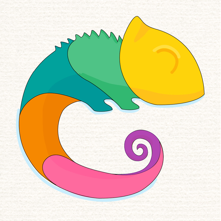 Calmeleon app icon with a multicolored 3D cartoon organic shape design featuring a chameleon.