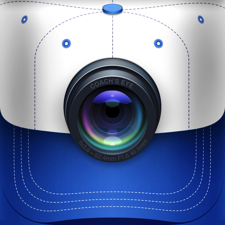 Coach's Eye app icon with a blue skeuomorphism squircle design featuring a camera lens.