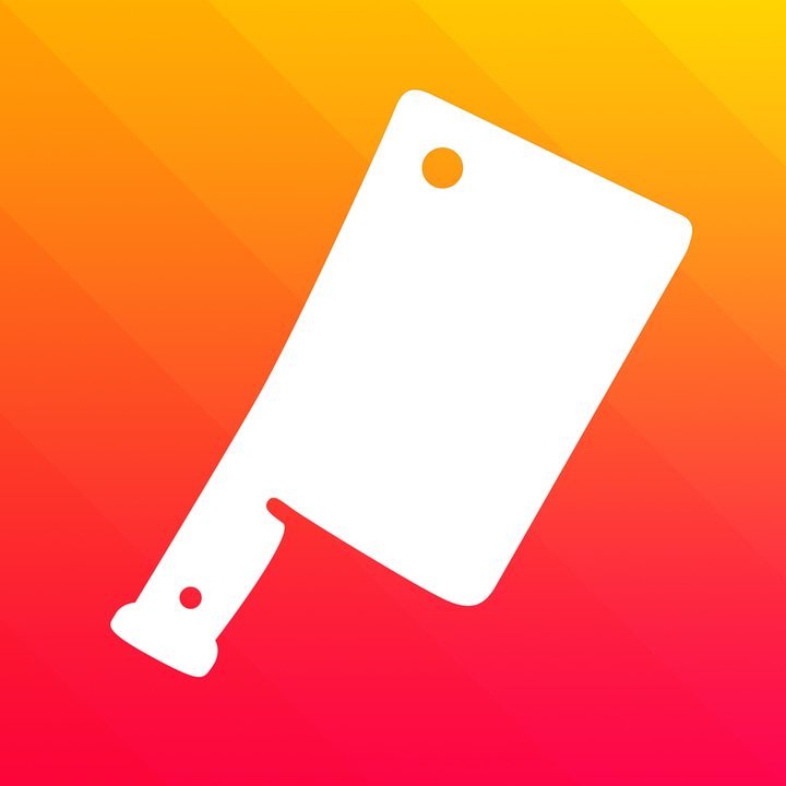 Cook app icon with a red and yellow flat minimalist organic shape design featuring a knife.
