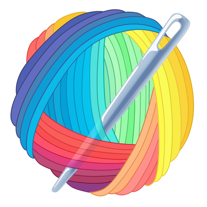 Cross-Stitch app icon with a multicolored soft 3D sphere design featuring a yarn ball and needle.