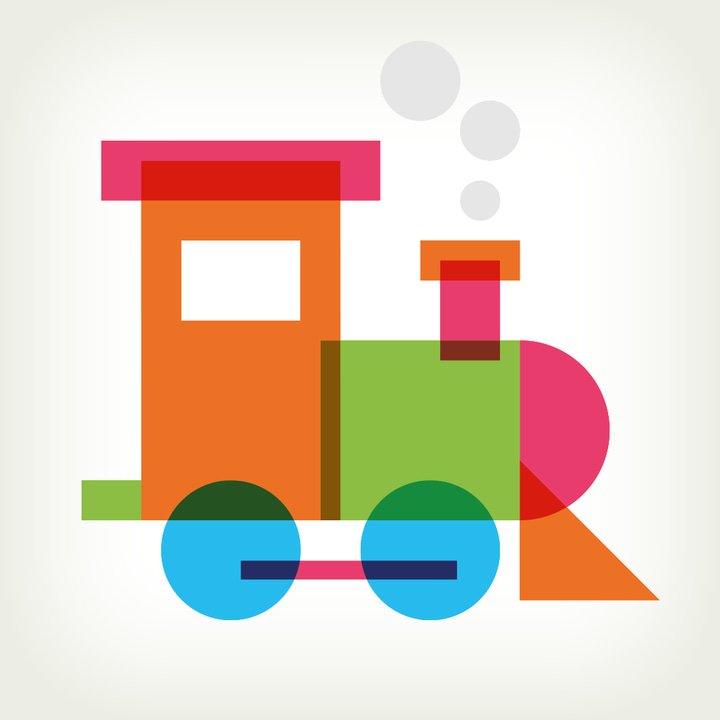 DADA Trains app icon with a multicolored flat minimalist squircle design featuring an abstract train.