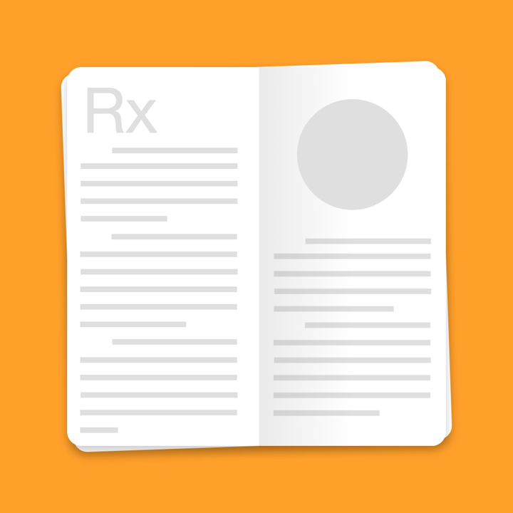 Drug Label app icon with a orange flat minimalist rounded rectangle design featuring a document.