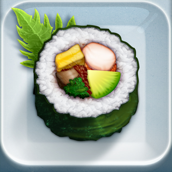 Evernote Food app icon with a gray and green 3D cartoon squircle design featuring a sushi roll.