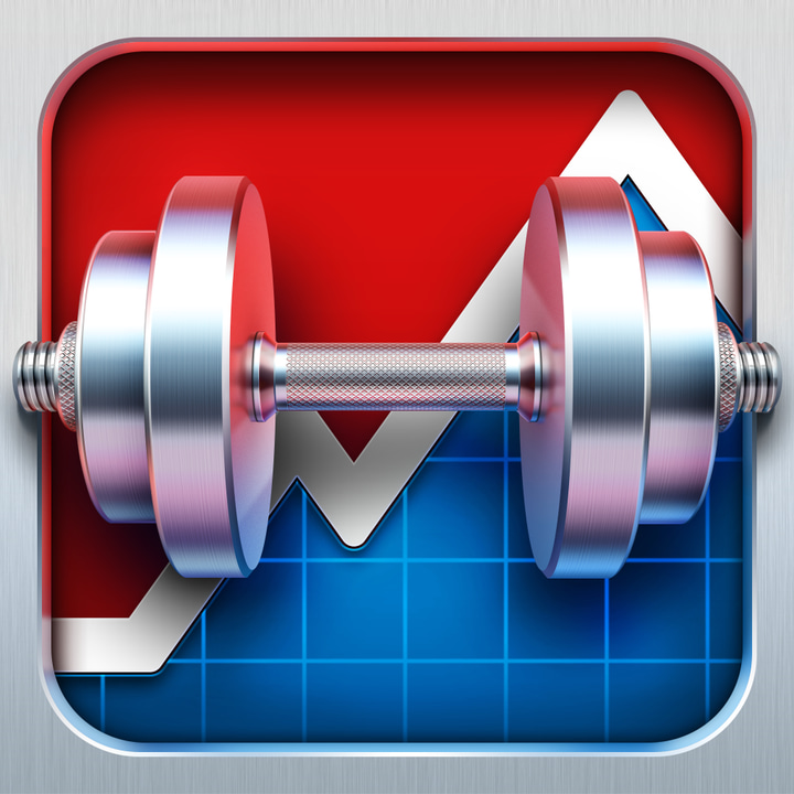 Gym Genius app icon with a multicolored skeuomorphism squircle design featuring a dumbbell.