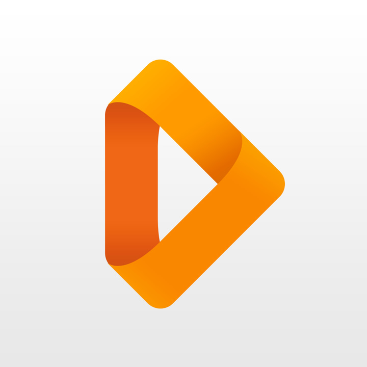 Infuse Pro app icon with a orange flat minimalist abstract shape design featuring a stylized letter d.
