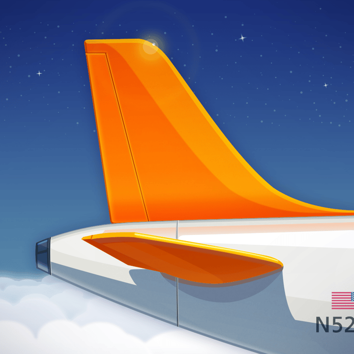 Just Landed app icon with a multicolored soft 3D squircle design featuring an airplane tail.