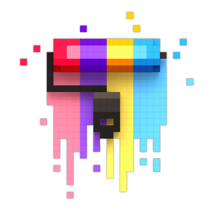 Magic Pixel app icon with a multicolored 3D voxel art irregular voxel grid design featuring a melting color block.