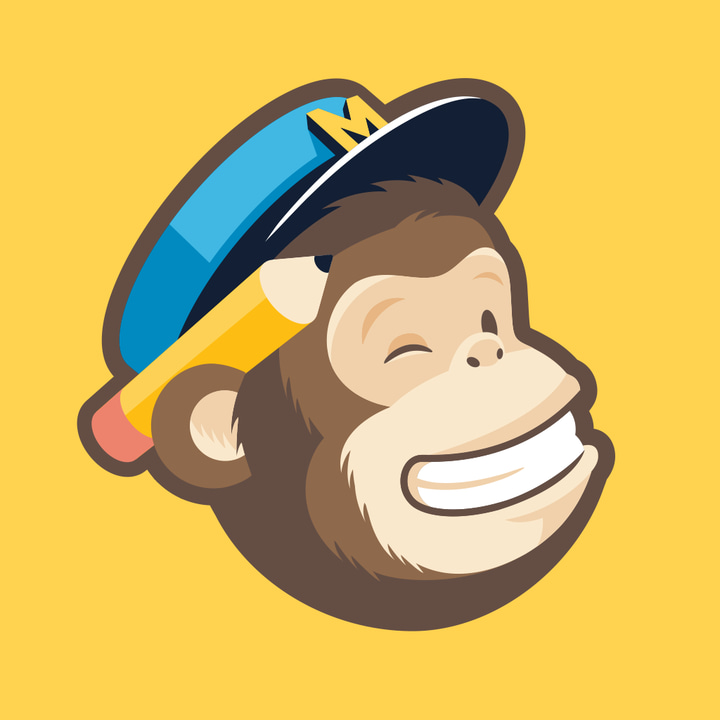 MailChimp app icon with a yellow flat vector illustration organic shape design featuring a pirate character.