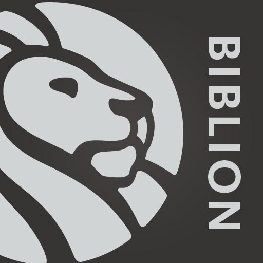 NYPL Biblion app icon with a black flat minimalist circle design featuring a classical profile face.