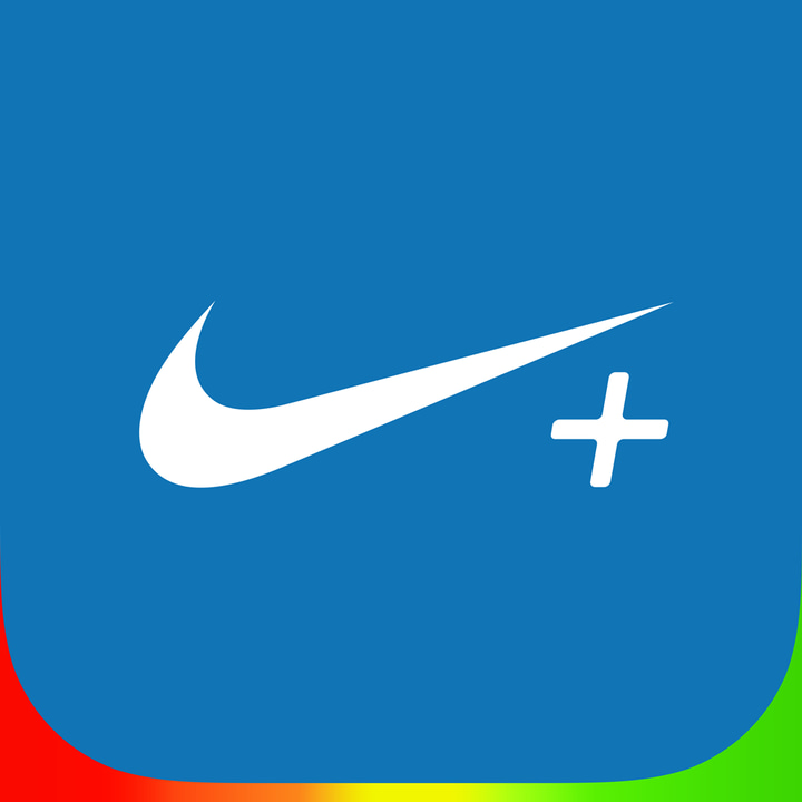 Nike+ Fuel app icon with a blue flat minimalist squircle design featuring a nike swoosh and plus.