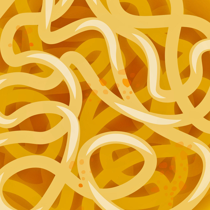 Noodler app icon with a yellow soft 3D squircle design featuring a spaghetti.