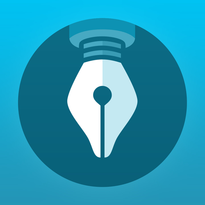 Penultimate app icon with a blue flat minimalist circle design featuring a fountain pen nib.