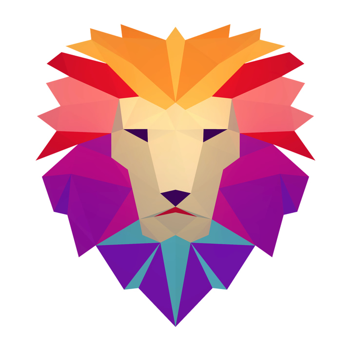 Poly Coloring app icon with a multicolored low poly geometric organic shape design featuring a lion head.