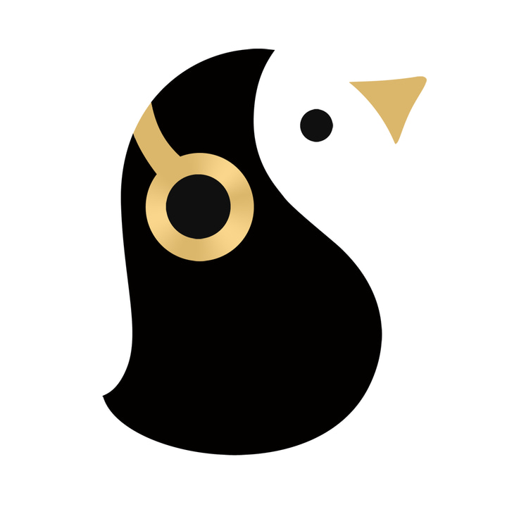企鹅FM app icon with a black flat minimalist organic shape design featuring an abstract symbol.