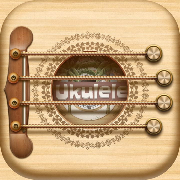 Real Ukulele app icon with a brown skeuomorphism squircle design featuring an ukulele.