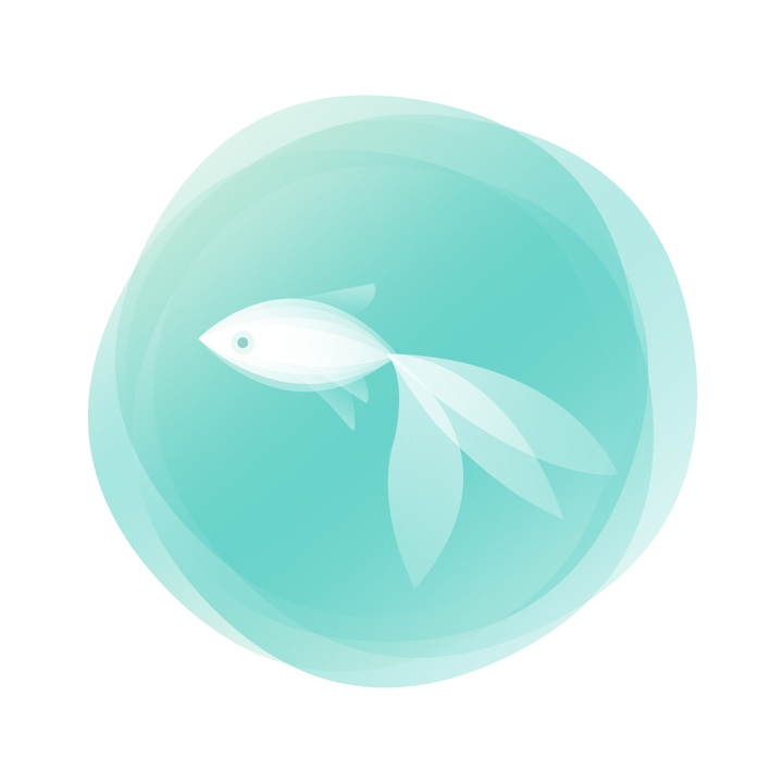 Ri Qian app icon with a green glassmorphism circle design featuring a stylized fish.