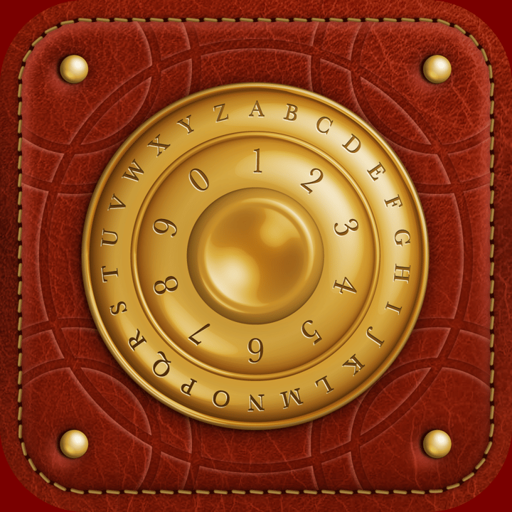 The Dream Log app icon with a brown skeuomorphism squircle design featuring a cipher wheel.