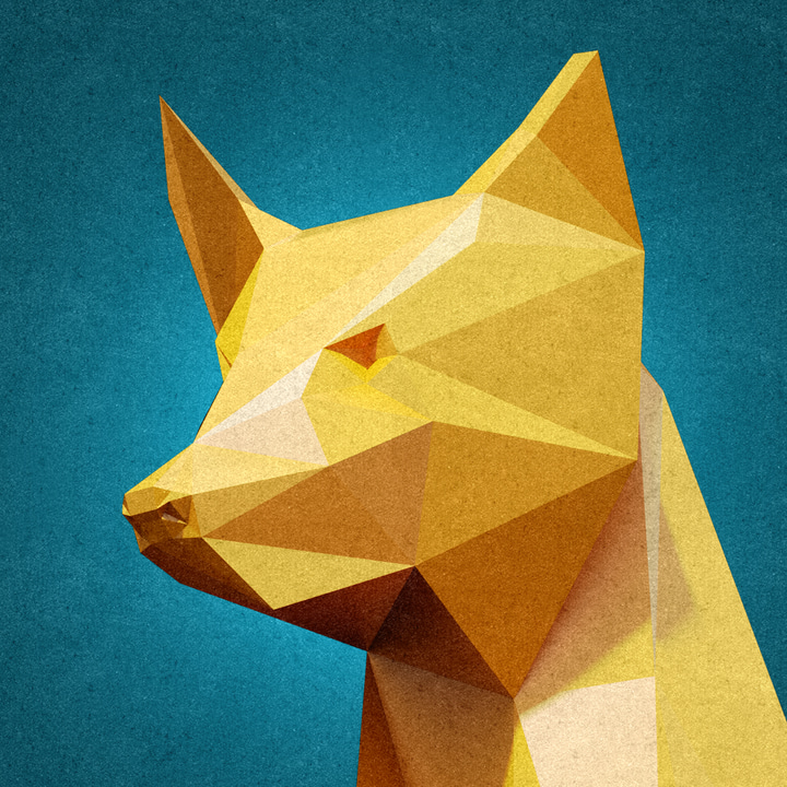 The Mesh app icon with a yellow low poly geometric squircle design featuring a dog head.