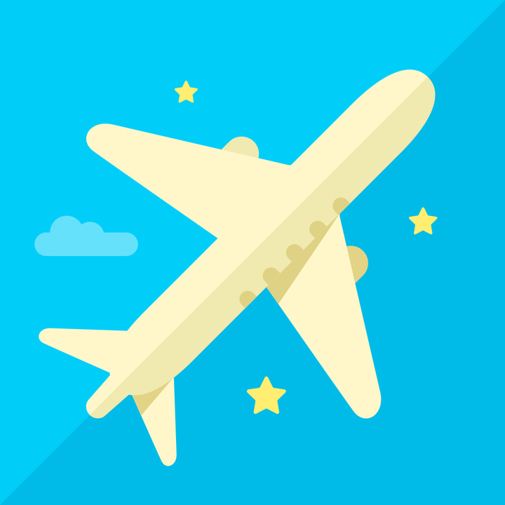 TravelPop Plus app icon with a blue flat minimalist squircle design featuring an airplane.