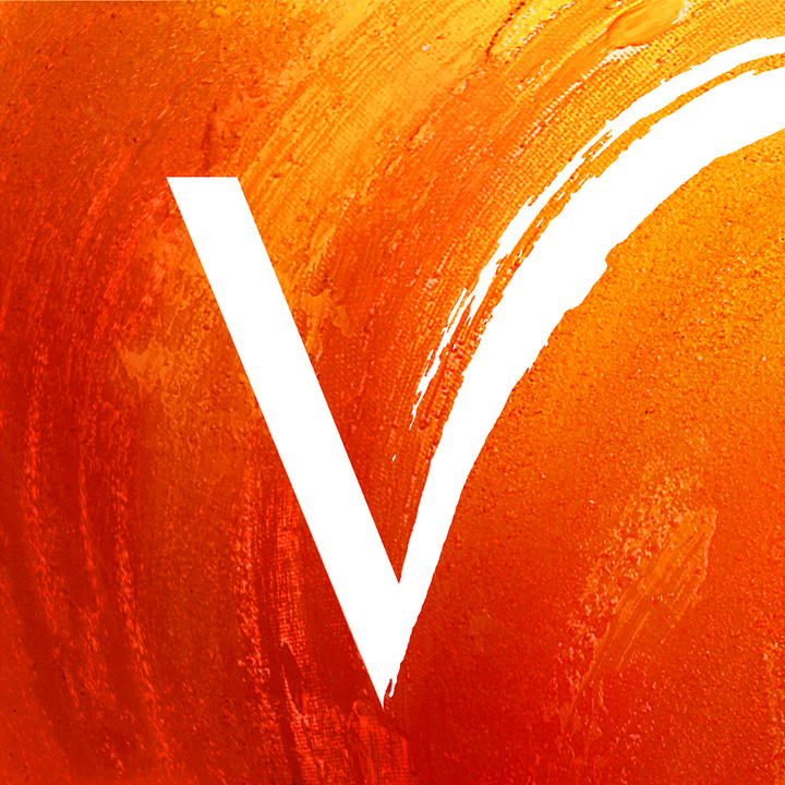 Vango Art app icon with a orange textured minimalist rounded rectangle design featuring a letter v.