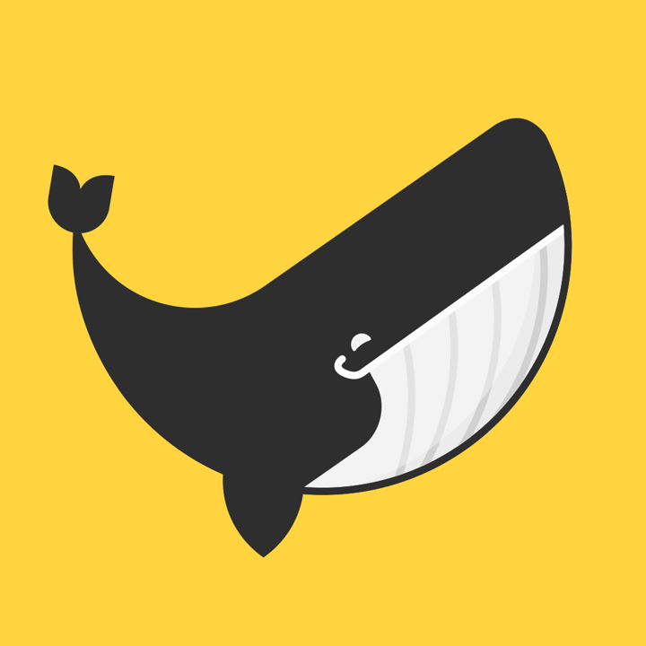 Vanido app icon with a yellow flat minimalist squircle design featuring a whale.