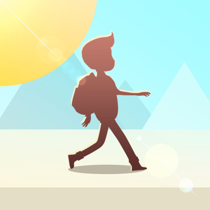 WALKUP app icon with a multicolored flat minimalist squircle design featuring a hiker silhouette.