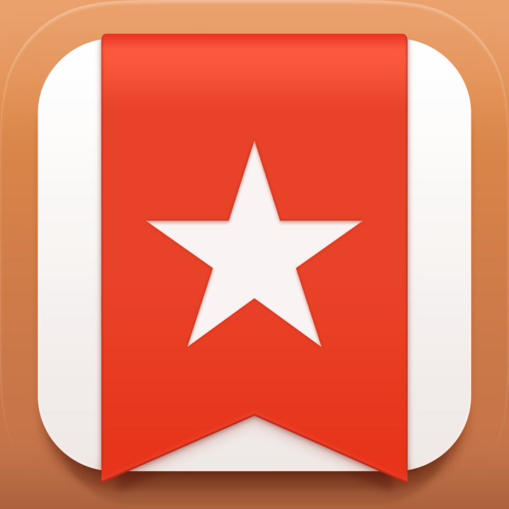 Wunderlist app icon with a red soft 3D squircle design featuring a bookmark ribbon with star.