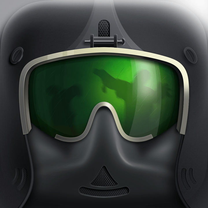 Zombie SkyKiller app icon with a black hyper-realistic 3D squircle design featuring a futuristic tactical mask.