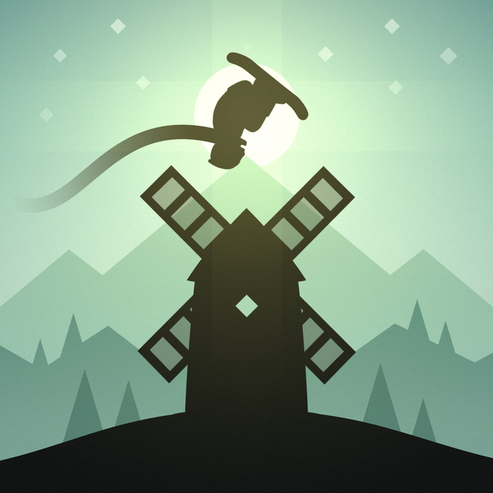 Alto's Adventure app icon with a green flat minimalist squircle design featuring a windmill.