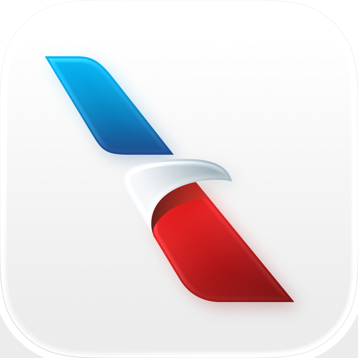 American Airlines app icon with a white soft 3D squircle design featuring a stylized letter k.