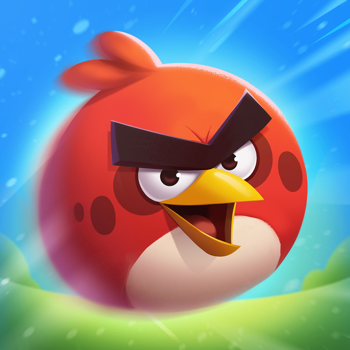 Angry Birds 2 app icon with a blue 3D cartoon sphere design featuring an angry red bird.