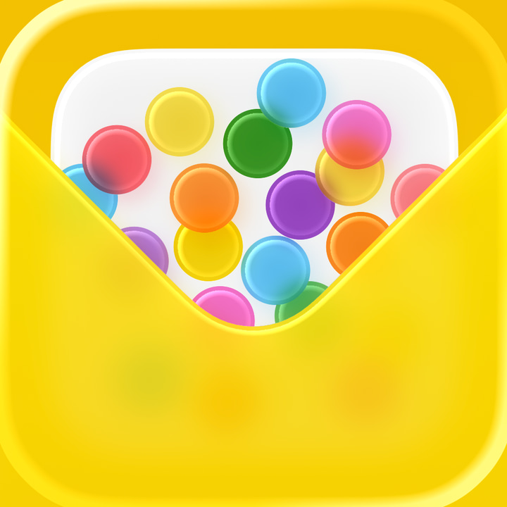 Apple Invites app icon with a yellow 3D cartoon squircle design featuring an envelope with bubbles.