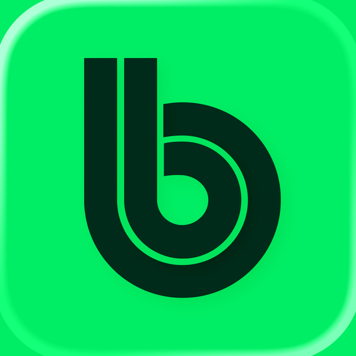 BAND app icon with a green flat minimalist squircle design featuring a letter b.