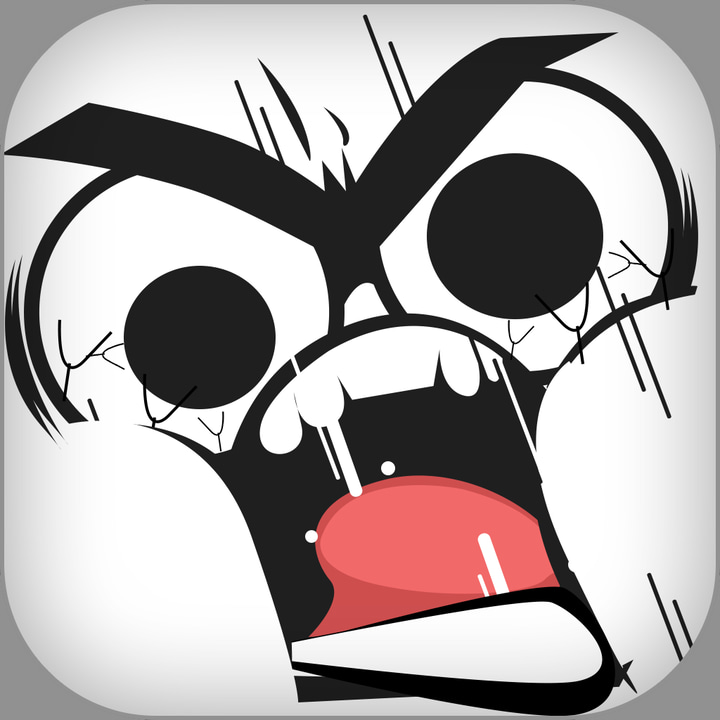 暴走漫画 app icon with a black and white abstract vector collage squircle design featuring an abstract bird and boat.