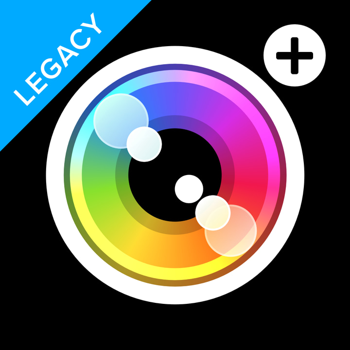 Camera+ Legacy app icon with a black soft 3D circle design featuring a color wheel.