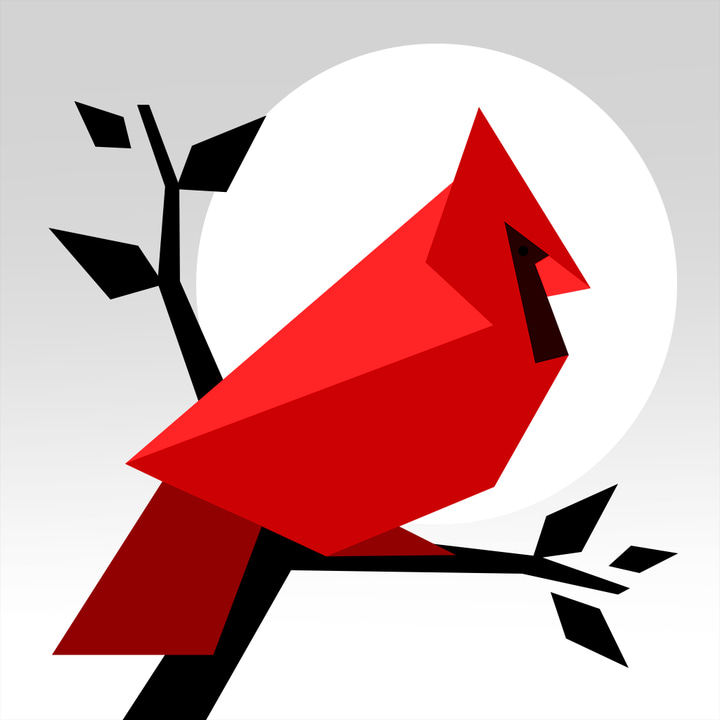 Cardinal Land app icon with a white flat vector circle design featuring a red bird.