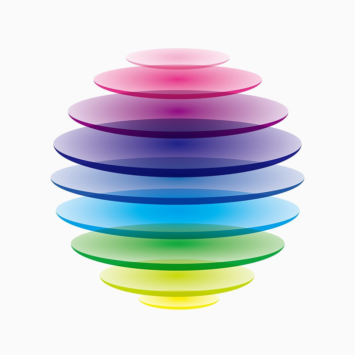 Colorburn app icon with a white glassmorphism circle design featuring an abstract discs.