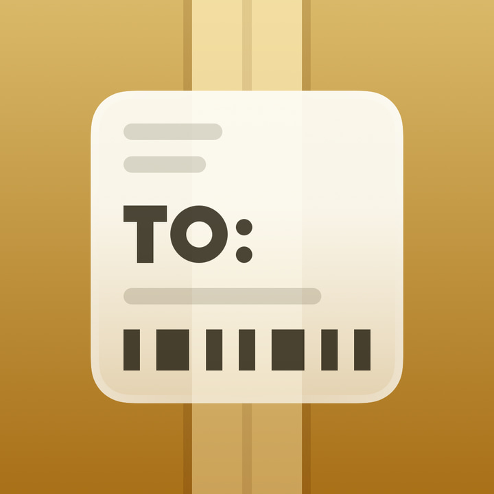 Deliveries app icon with a yellow soft 3D squircle design featuring a shipping label.