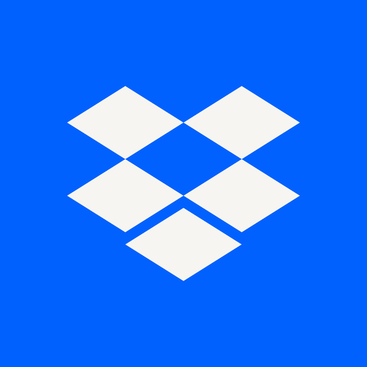 Dropbox app icon with a blue flat minimalist squircle design featuring a geometric box.