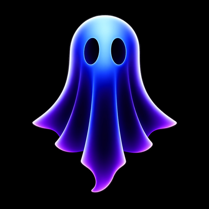 Ghost Science M3 app icon with a black 3D cartoon organic shape design featuring a ghost.