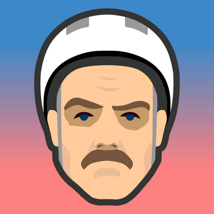 Happy Wheels app icon with a multicolored flat minimalist squircle design featuring a stylized pilot face.