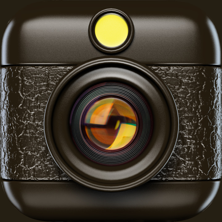 Hipstamatic app icon with a brown skeuomorphism squircle design featuring a camera.