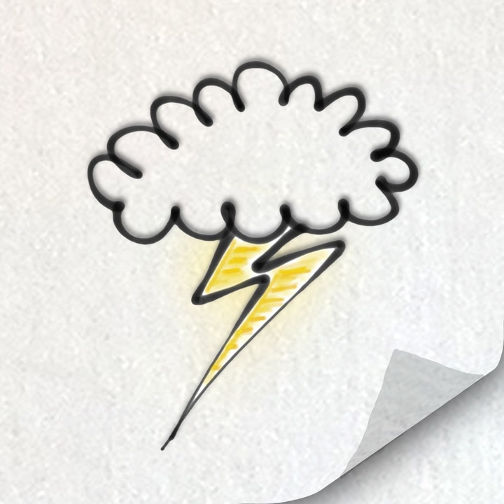 Inkflow Visual Notebook app icon with a white hand-drawn sketch organic shape design featuring a thunder cloud.