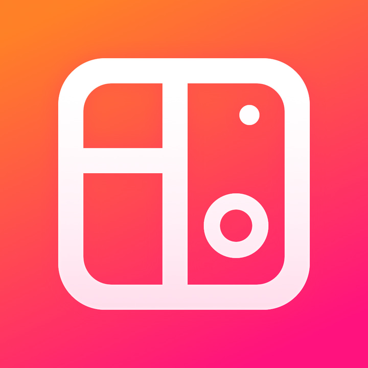 Collage Maker app icon with a red bento grid squircle design featuring an abstract grid.