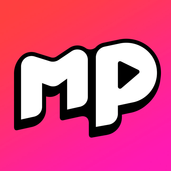 Meipai app icon with a red 3D cartoon organic shape design featuring a monogram mp.