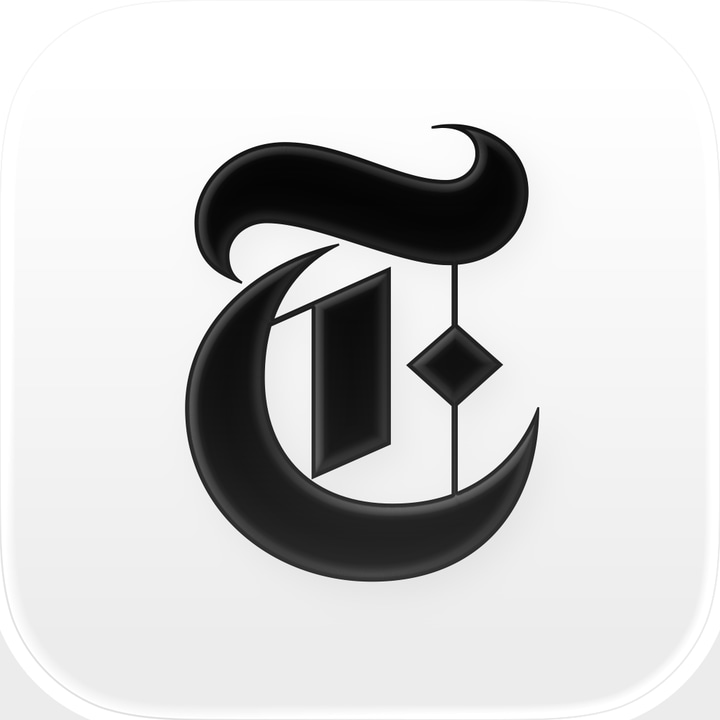 NYTimes app icon with a white soft 3D squircle design featuring a stylized letter t.